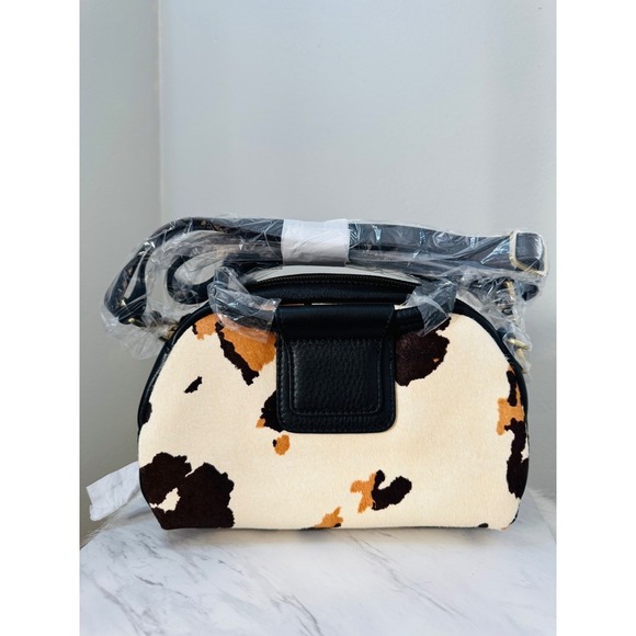Hobo Sheila Small Mini Cow Print Hair On Leather Satchel, Black/Brown, NWT - Picture 6 of 11